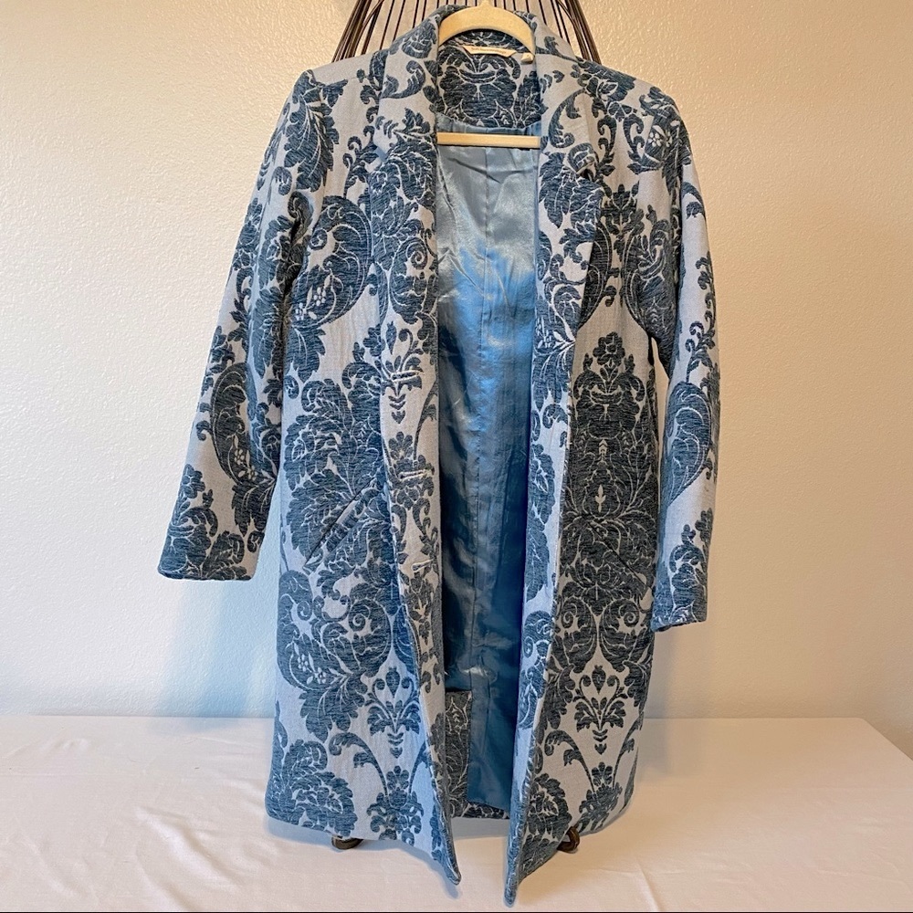 Beautiful Blues Brocade Coat Lined Like New Soft Surroundings “small” 3 button